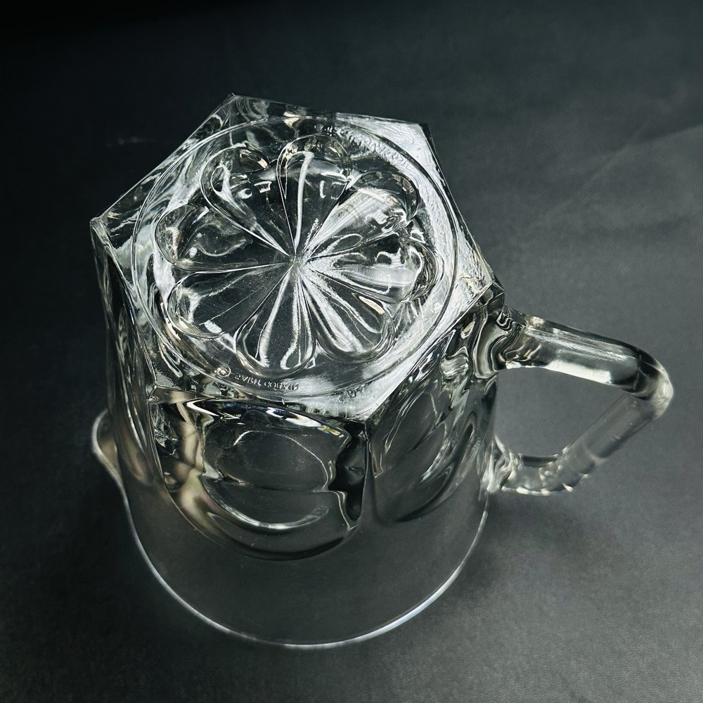 Vtg Heavy Clear Glass Paneled Pitcher 6 Panels Heavy bottom France 6.75" - Picture 5 of 10